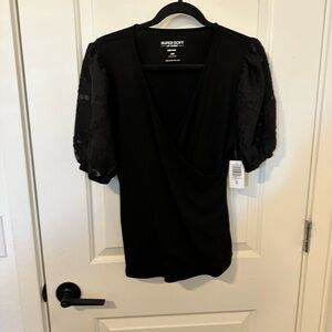 Torrid Black Wrap Puff Sleeve Blouse